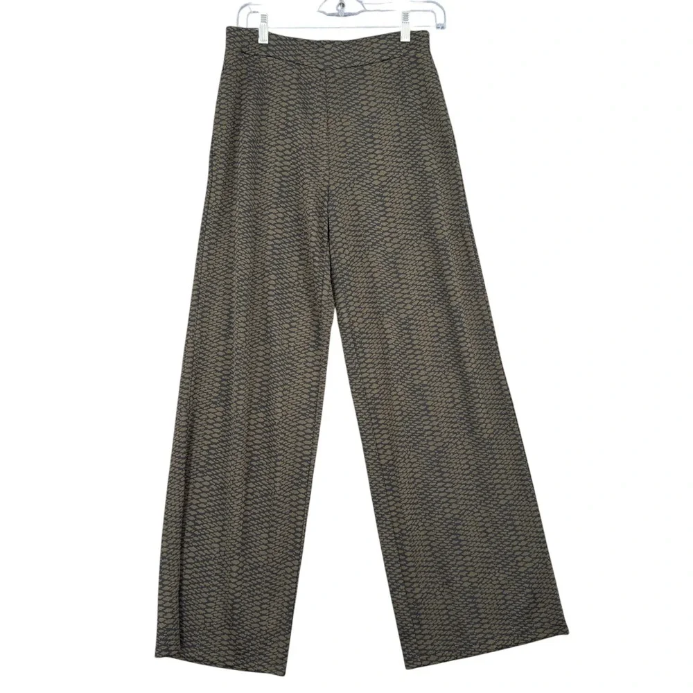 Susan Graver Weekend Wide Leg Pants Womens XS‎ Rayon Blend Snakeskin Olive Green